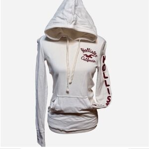 Hollister Y2K 00s 90s cream burgundy Fitted Jrs M Grunge Hoodie Spellout Logo